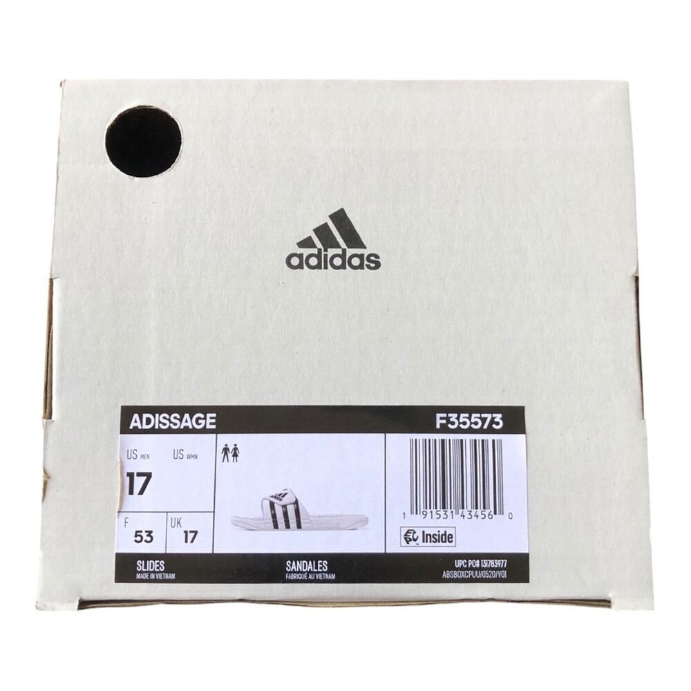Adidas NIB Adissage Massage Post Workout Rejuvenation Slides White Black Size 17 - Picture 10 of 16